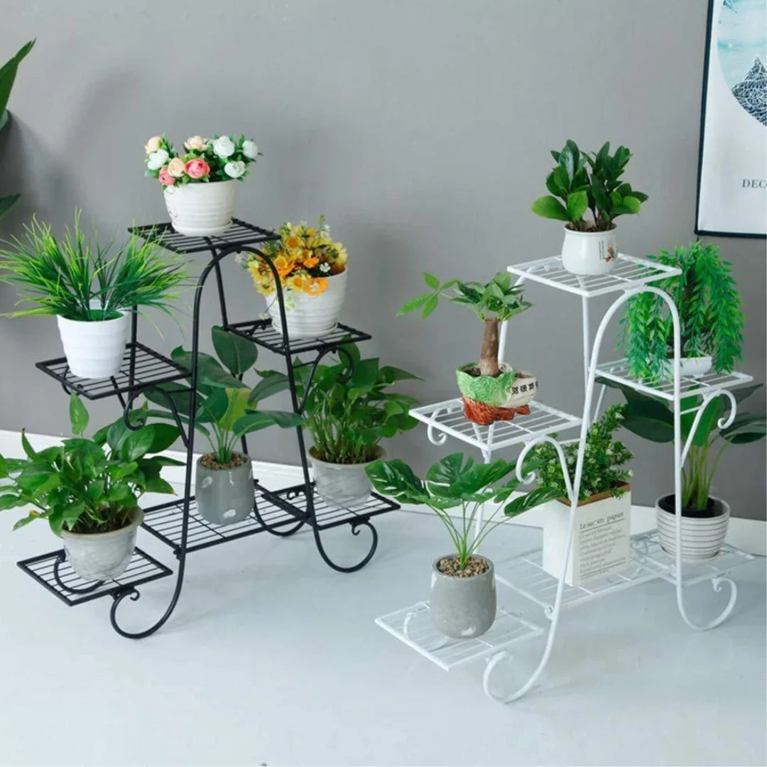 European-Style 6-Tier Plant Stand with Scrollwork Details-Wooden Crest