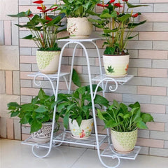 European-Style 6-Tier Plant Stand with Scrollwork Details-Wooden Crest