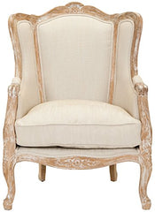 Fallon Natural Linen Wing Chair-Wooden Crest