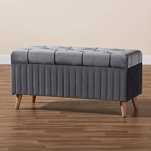 Baxton Studio Grey/Walnut Brown Ottoman-Wooden Crest