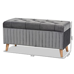 Baxton Studio Grey/Walnut Brown Ottoman-Wooden Crest