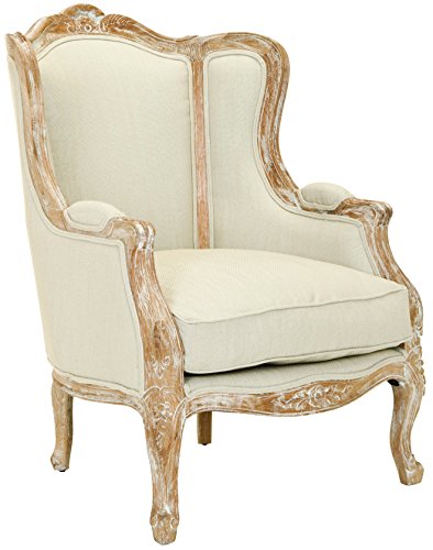 Fallon Natural Linen Wing Chair-Wooden Crest