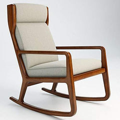 Handcrafted Sheesham Wood Rocking Chair with Cushion Seat & Back-Wooden Crest