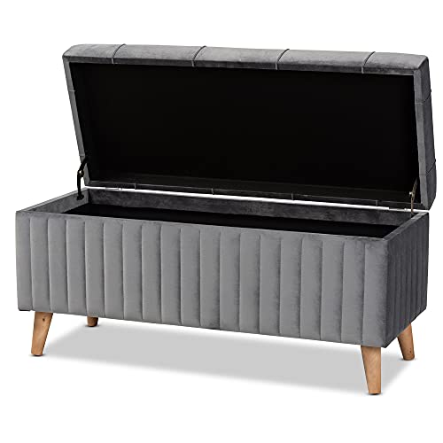 Baxton Studio Grey/Walnut Brown Ottoman-Wooden Crest