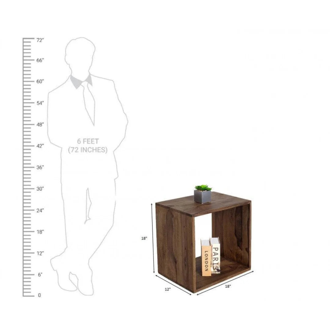 Modern Cubic Side Table with Open Storage Design-Wooden Crest
