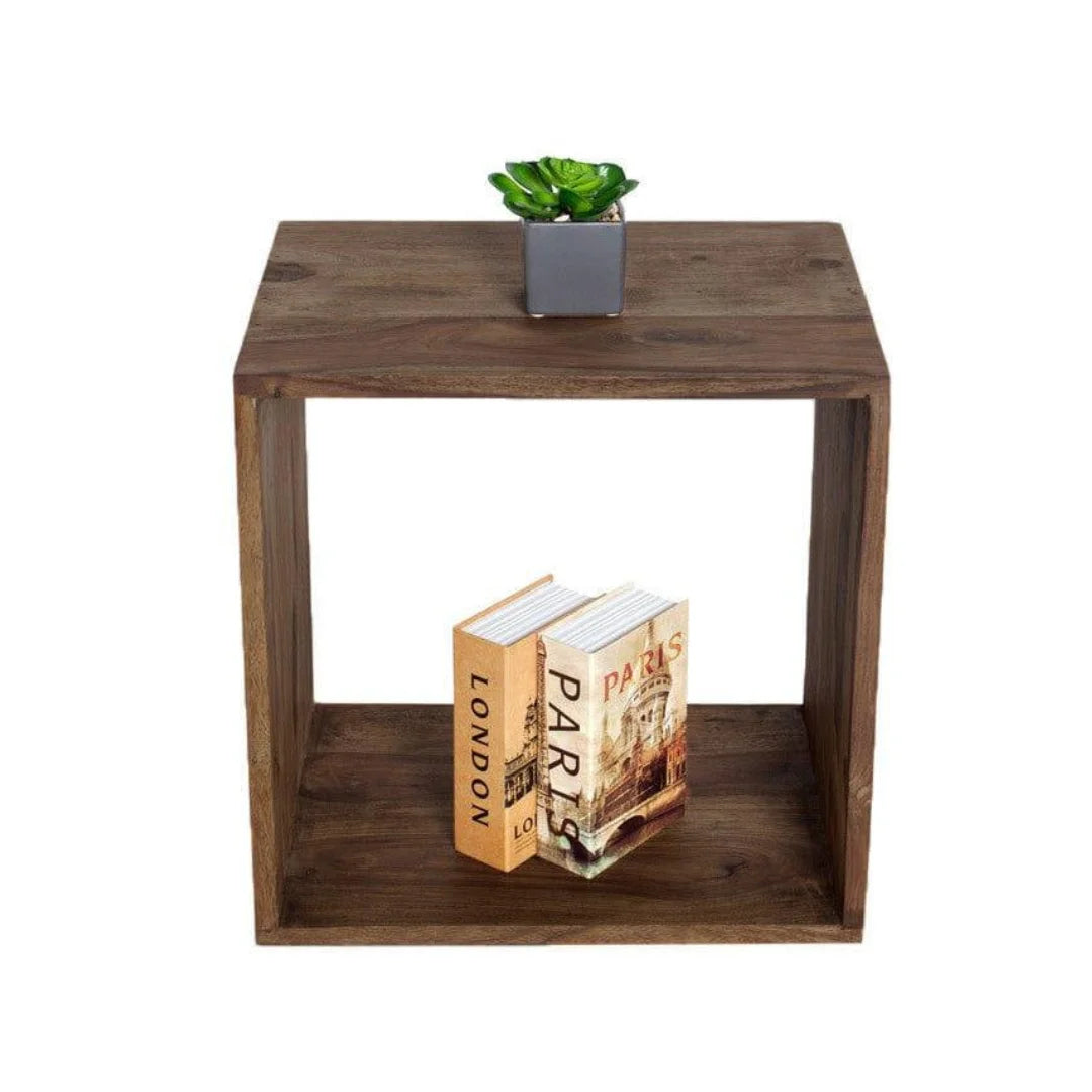 Modern Cubic Side Table with Open Storage Design-Wooden Crest