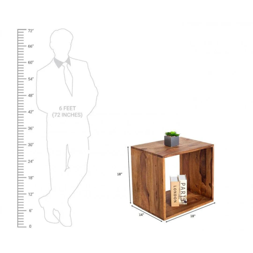 Modern Cube Storage Side Table with Open Display-Wooden Crest