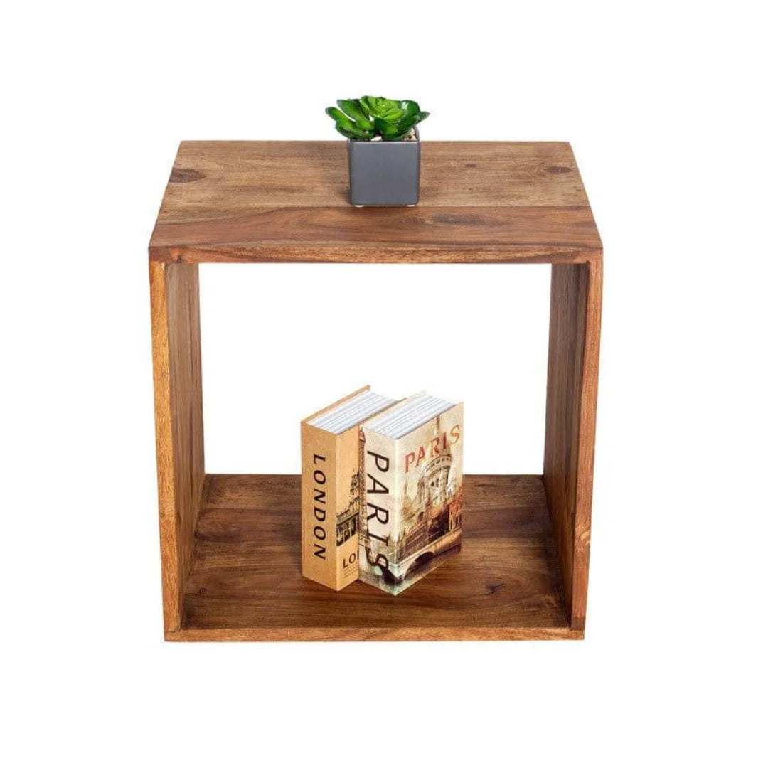 Modern Cube Storage Side Table with Open Display-Wooden Crest