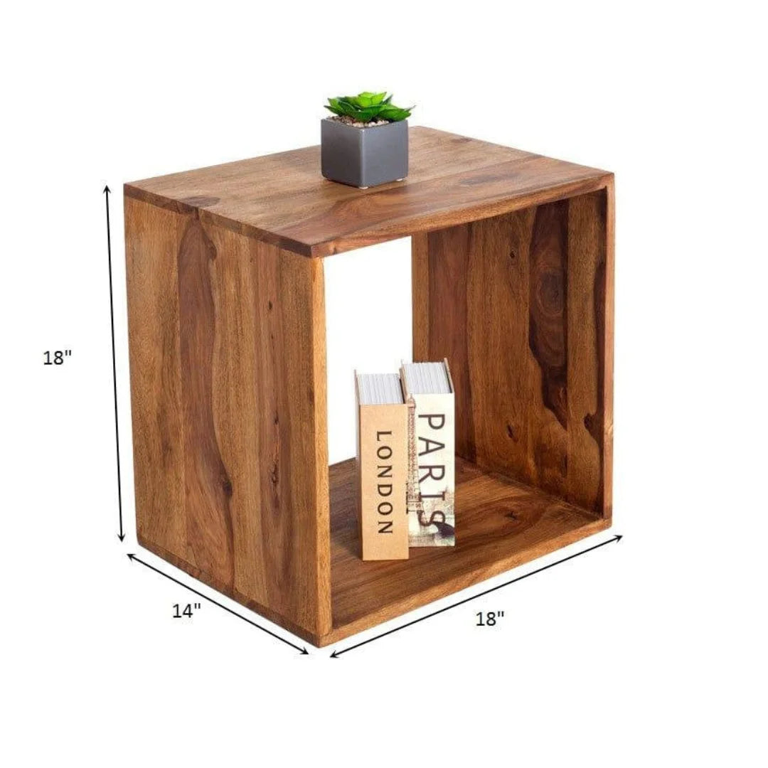 Modern Cube Storage Side Table with Open Display-Wooden Crest