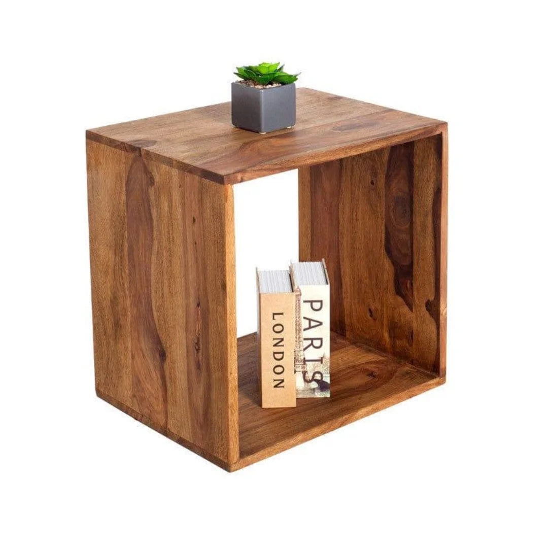 Modern Cube Storage Side Table with Open Display-Wooden Crest