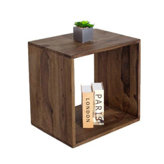 Modern Cubic Side Table with Open Storage Design-Wooden Crest
