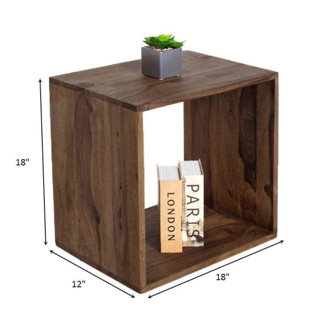 Modern Cubic Side Table with Open Storage Design-Wooden Crest