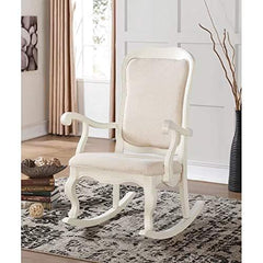 Handicraft Graceful Rocking Chair – Solid Wood with White Cushion-Wooden Crest