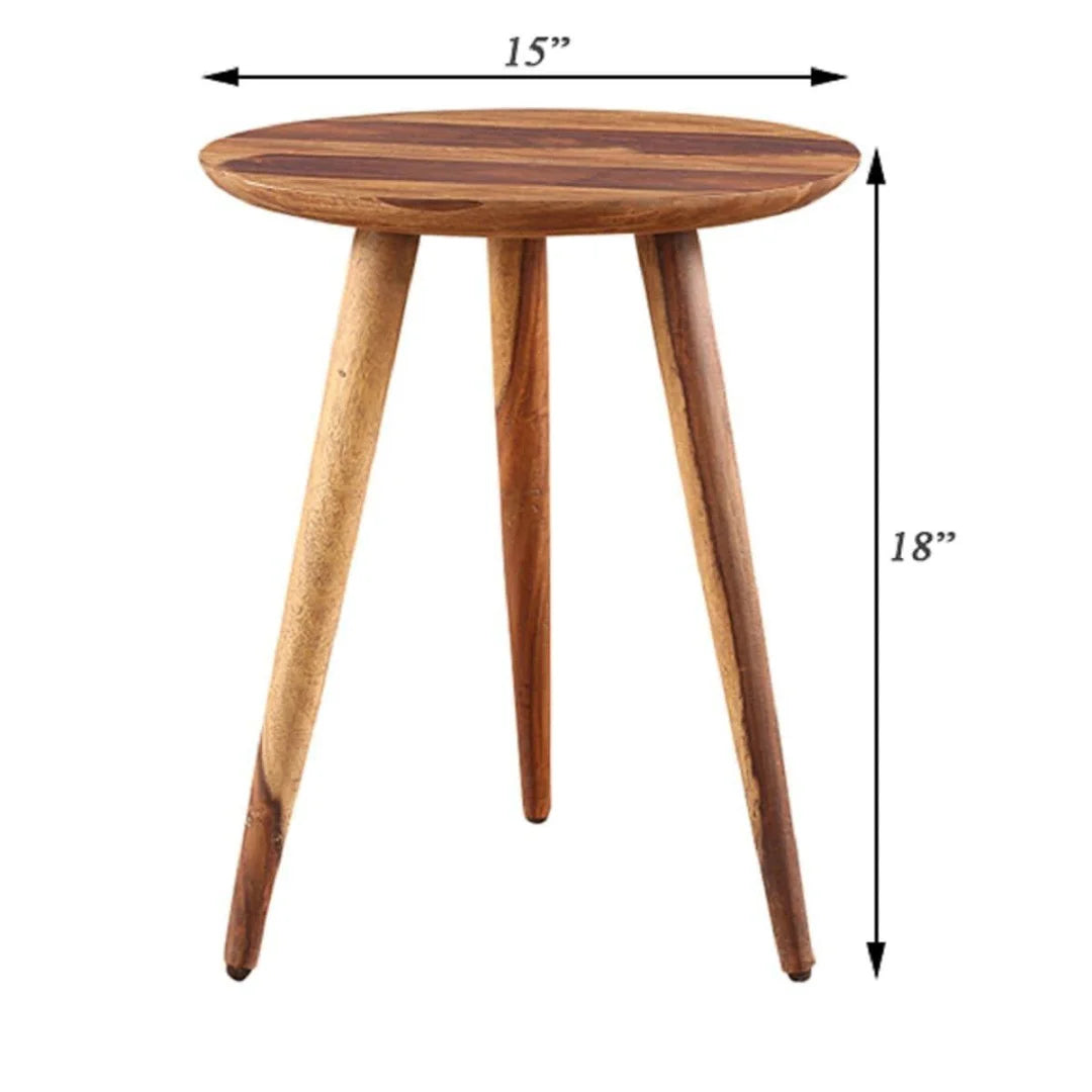 Mid-Century Round Side Table with Angled Tripod Base-Wooden Crest