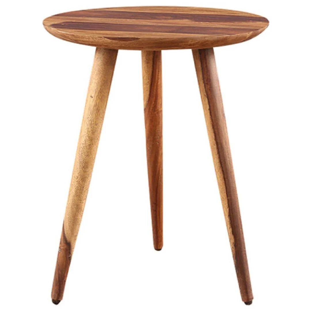 Mid-Century Round Side Table with Angled Tripod Base-Wooden Crest