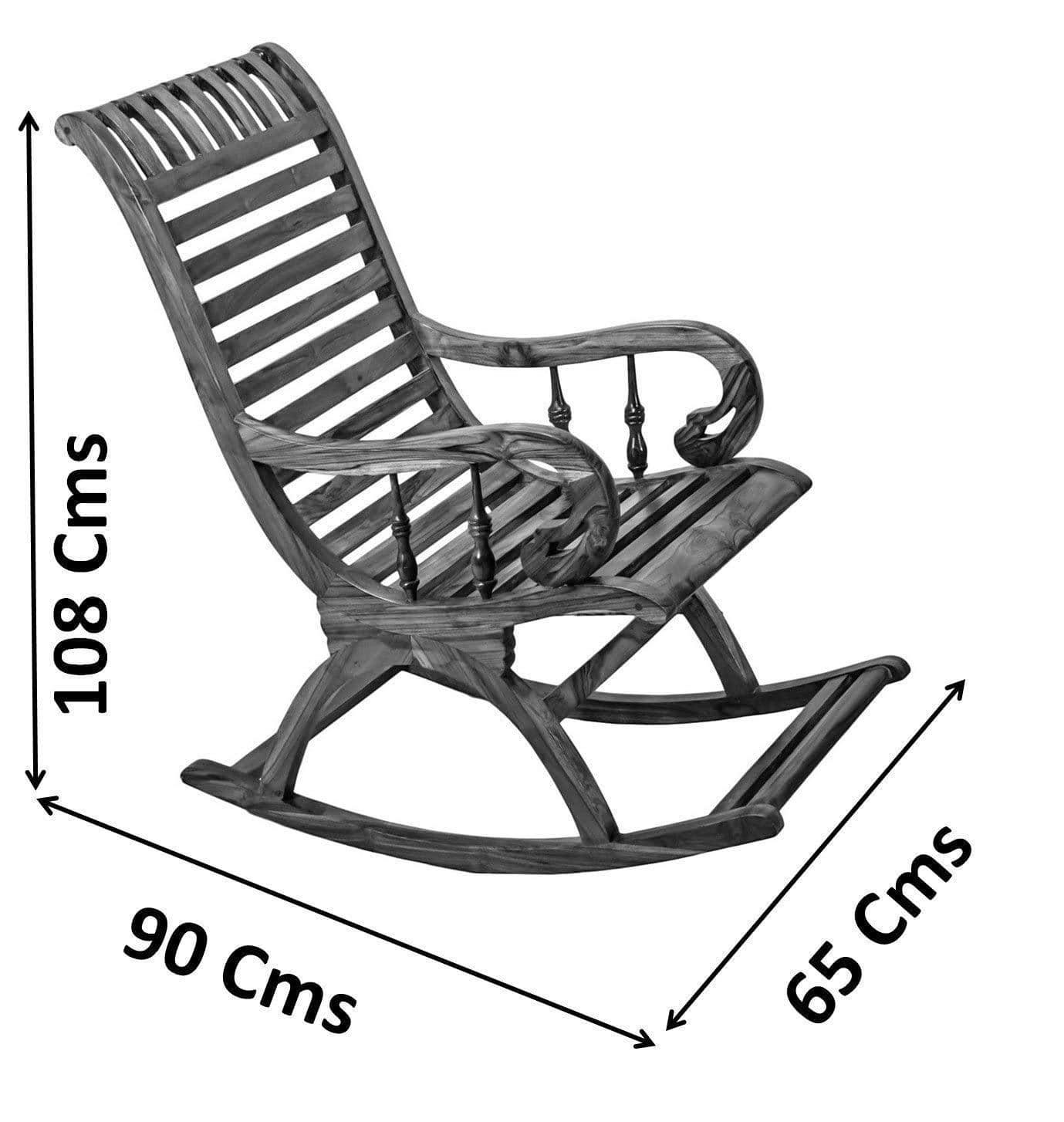 India Sheesham Wood Traditional Arm Rest Rocking Chair – Brown-Wooden Crest