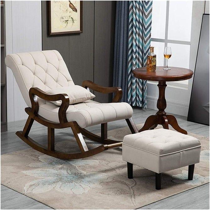 Elegant Wooden Rocking Chair with Footrest-Wooden Crest