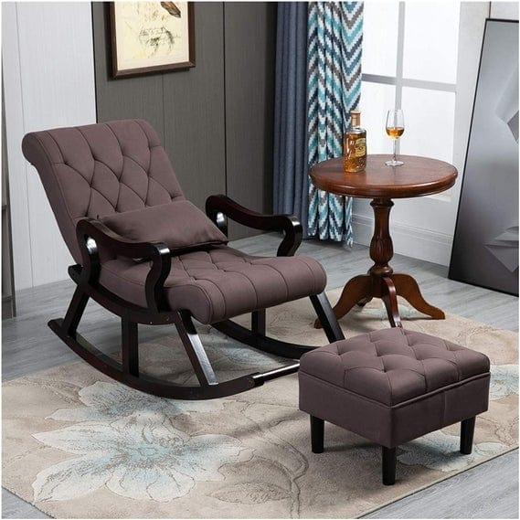 Elegant Wooden Rocking Chair with Footrest-Wooden Crest