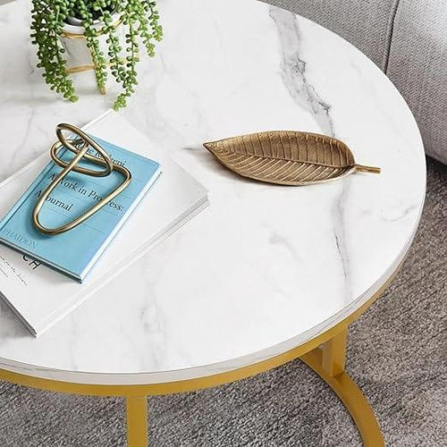 Modern Side Table with Metal Frame-Wooden Crest