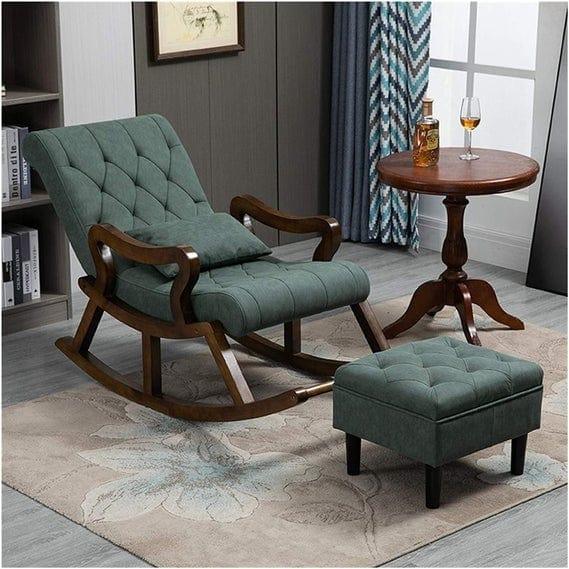 Elegant Wooden Rocking Chair with Footrest-Wooden Crest
