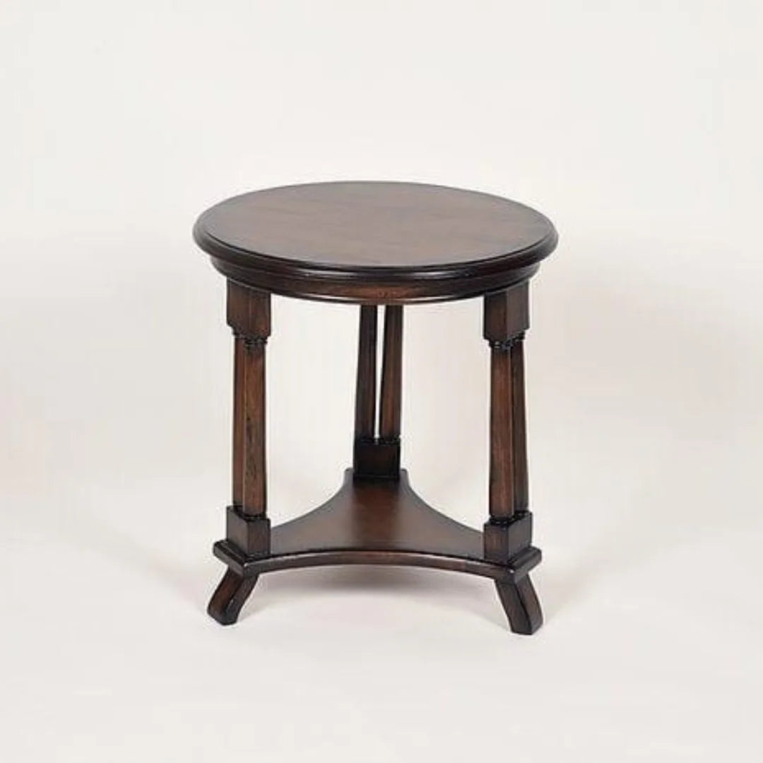 Empire Style Round Side Table with Column Legs-Wooden Crest