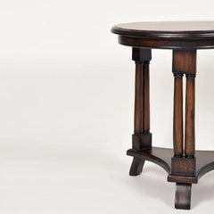 Empire Style Round Side Table with Column Legs-Wooden Crest