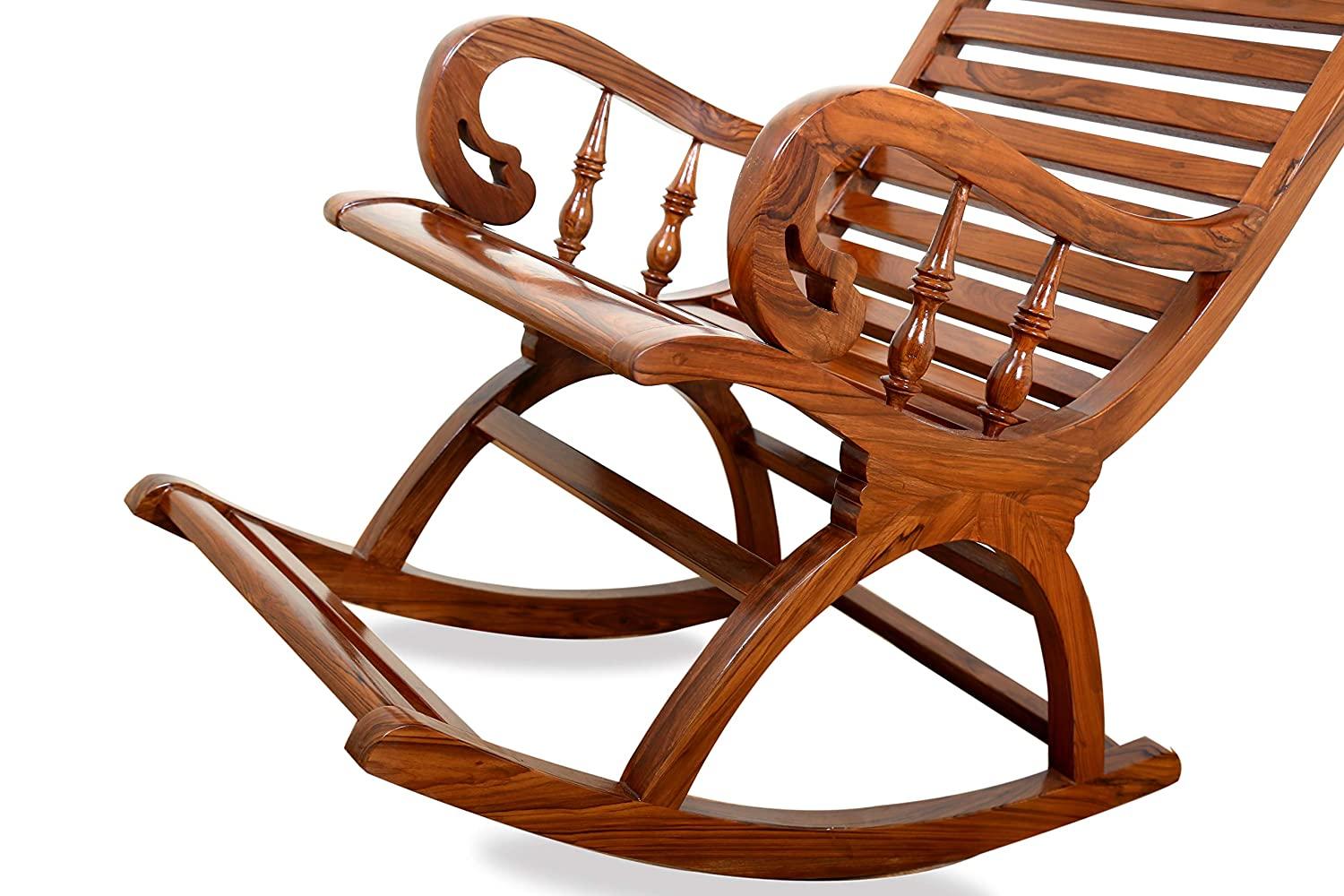 India Sheesham Wood Traditional Arm Rest Rocking Chair – Brown-Wooden Crest