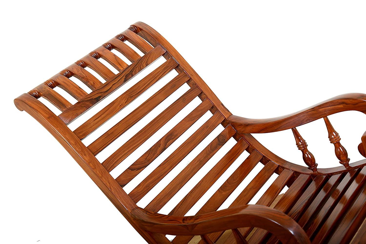 India Sheesham Wood Traditional Arm Rest Rocking Chair – Brown-Wooden Crest