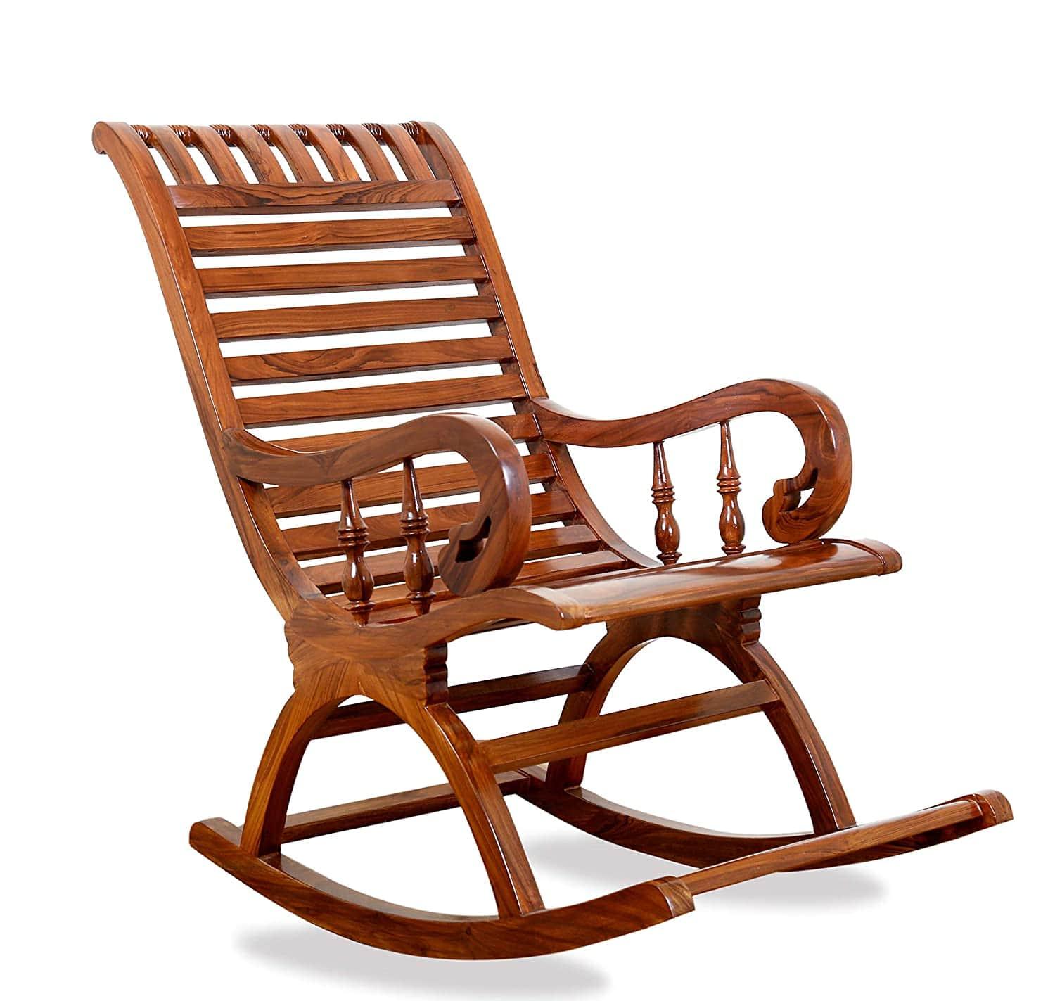 India Sheesham Wood Traditional Arm Rest Rocking Chair – Brown-Wooden Crest