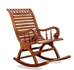 India Sheesham Wood Traditional Arm Rest Rocking Chair – Brown-Wooden Crest