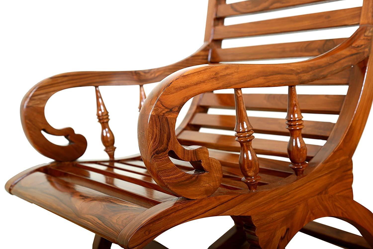 India Sheesham Wood Traditional Arm Rest Rocking Chair – Brown-Wooden Crest