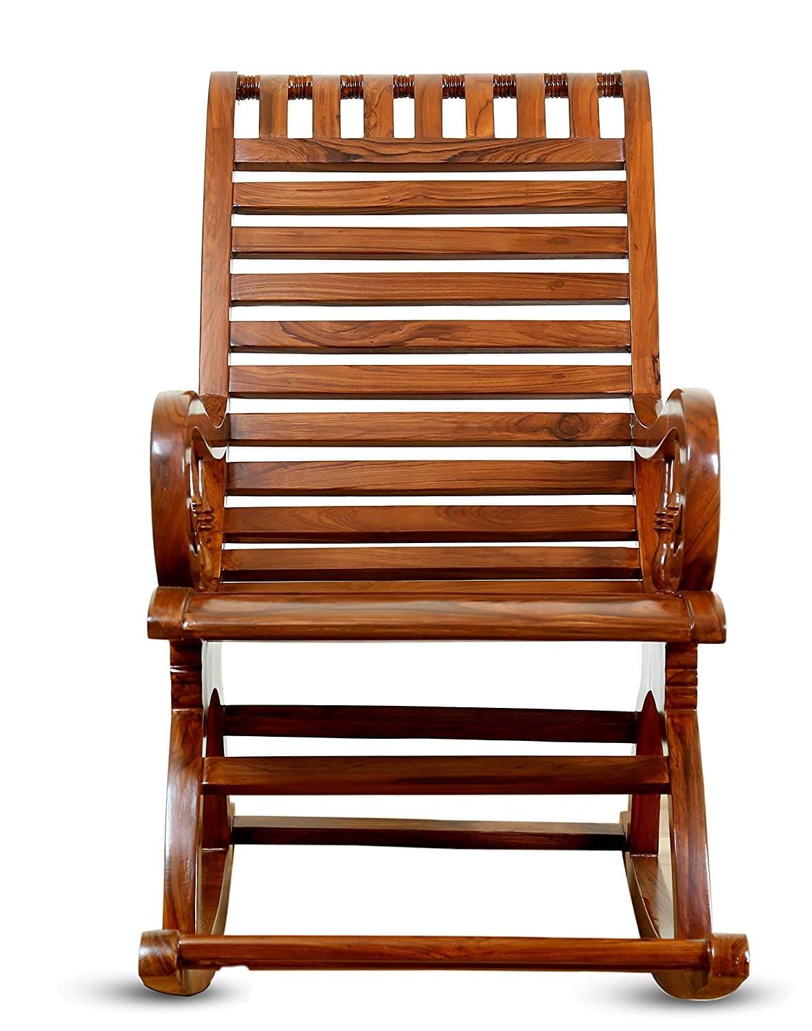 India Sheesham Wood Traditional Arm Rest Rocking Chair – Brown-Wooden Crest