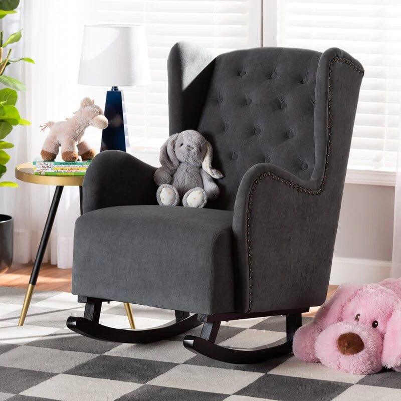 Blige Upholstered Wood Rocking Chair-Wooden Crest