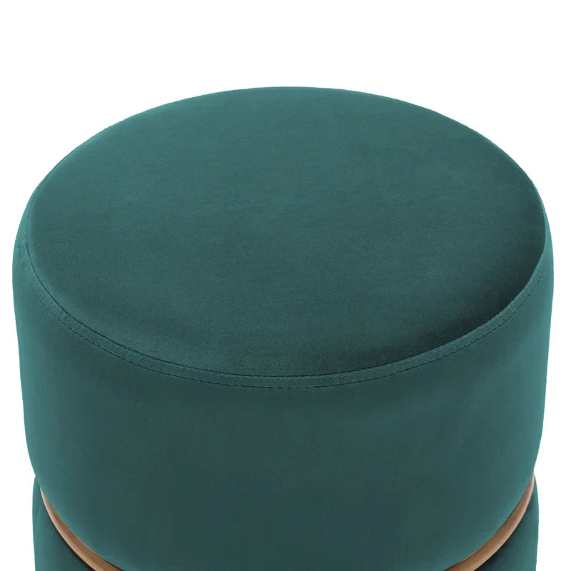 Celynn Wide Velvet Round Ottoman-Wooden Crest