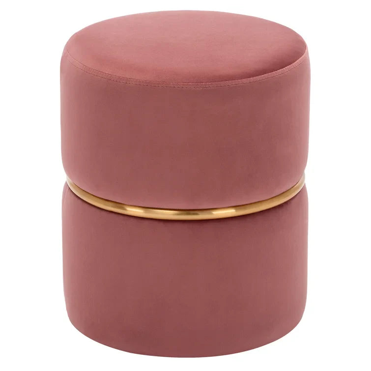 Celynn Wide Velvet Round Ottoman-Wooden Crest