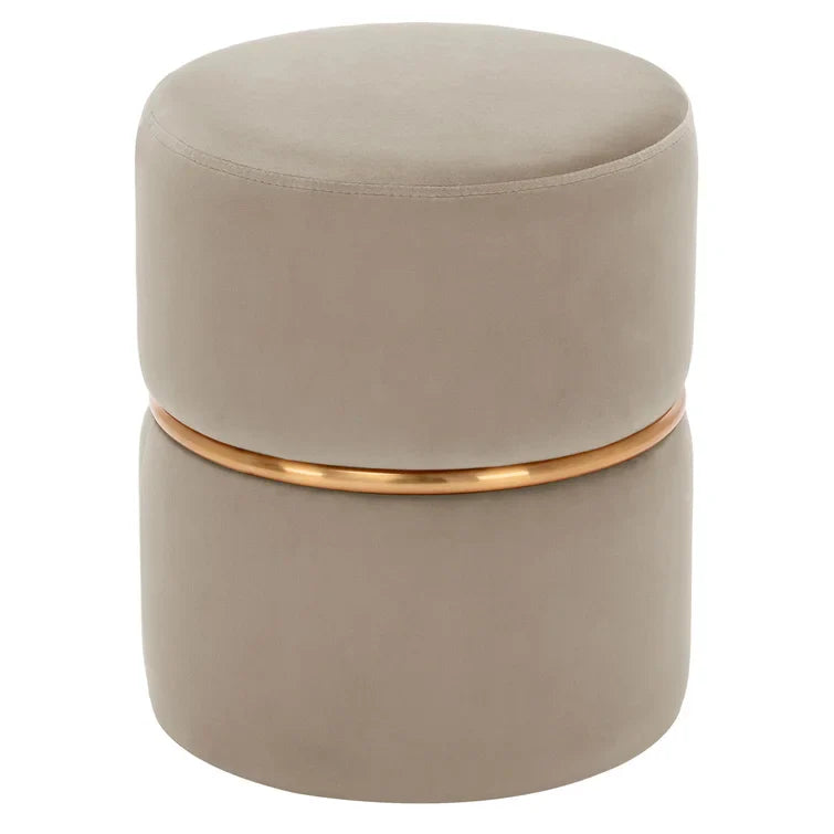 Celynn Wide Velvet Round Ottoman-Wooden Crest