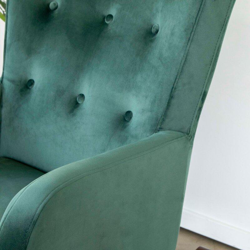 Croce Mid-Century Modern Rocking Chair – Button-Tufted Fabric, Walnut Rockers-Wooden Crest