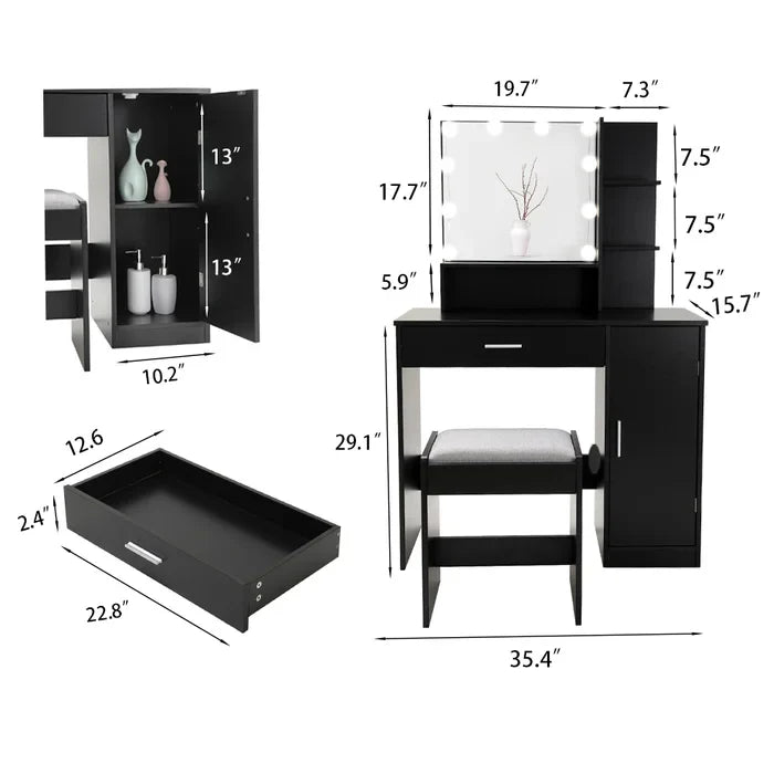 Dasher Vanity Dressing Table with Storage-Wooden Crest