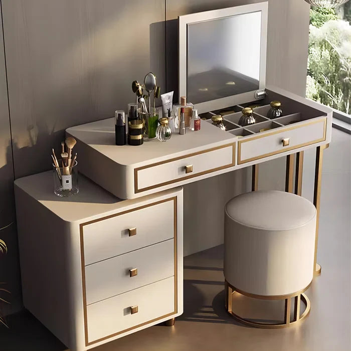 Dirito Vanity Dressing Table with Mirror and Stool-Wooden Crest