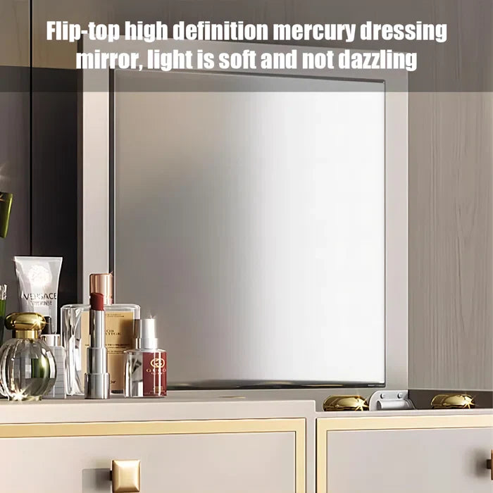 Dirito Vanity Dressing Table with Mirror and Stool-Wooden Crest
