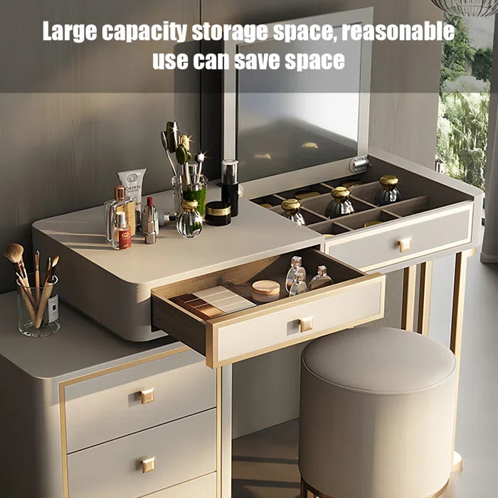 Dirito Vanity Dressing Table with Mirror and Stool-Wooden Crest