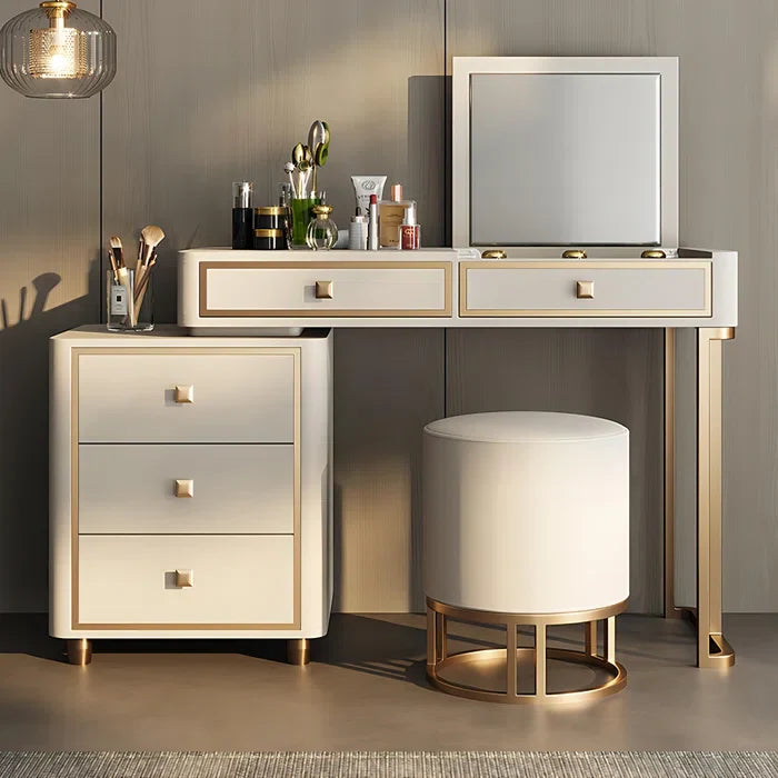 Dirito Vanity Dressing Table with Mirror and Stool-Wooden Crest