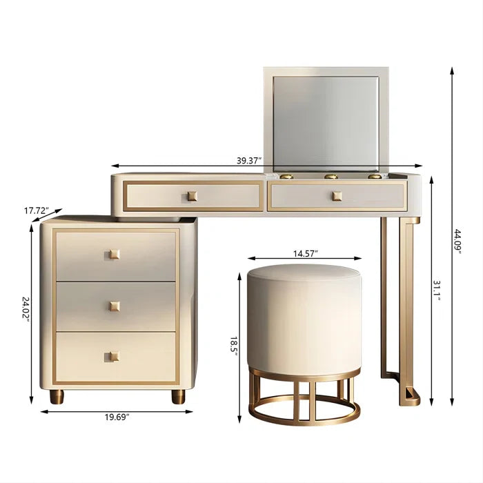 Dirito Vanity Dressing Table with Mirror and Stool-Wooden Crest