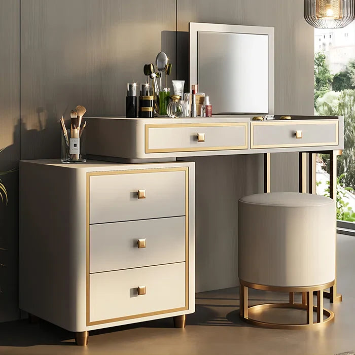 Dirito Vanity Dressing Table with Mirror and Stool-Wooden Crest