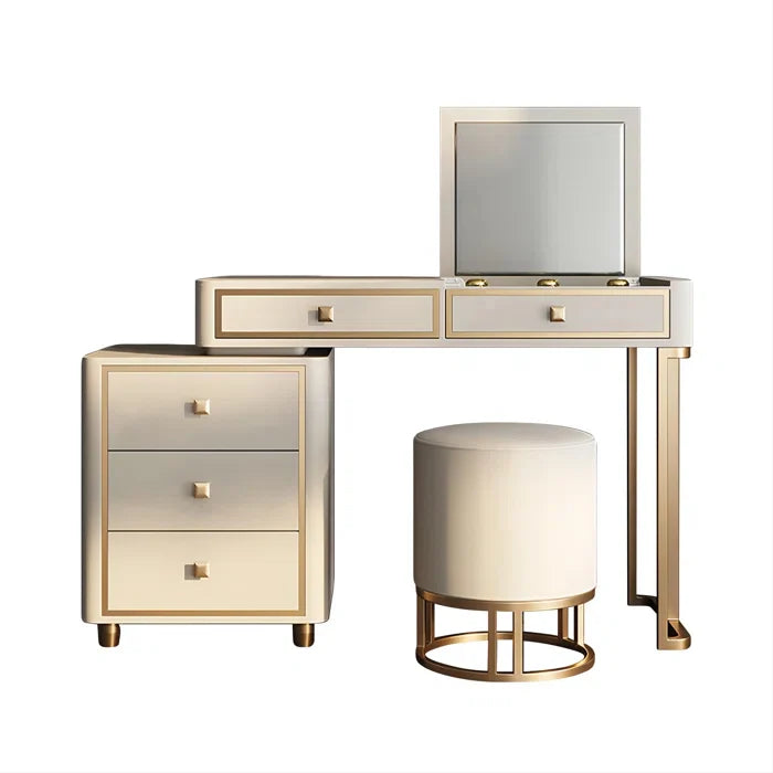 Dirito Vanity Dressing Table with Mirror and Stool-Wooden Crest