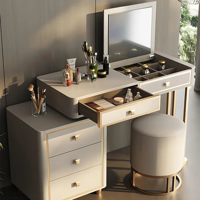Dirito Vanity Dressing Table with Mirror and Stool-Wooden Crest