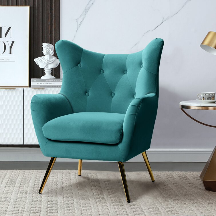 Dowdle Wide Tufted Velvet Wingback Chair-Wooden Crest