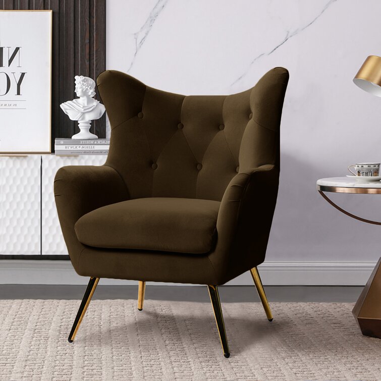 Dowdle Wide Tufted Velvet Wingback Chair-Wooden Crest