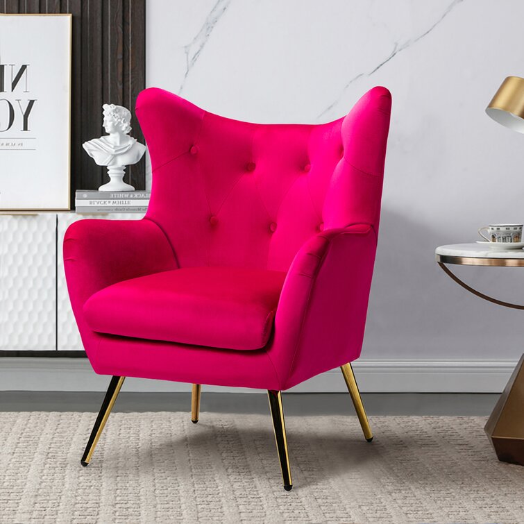 Dowdle Wide Tufted Velvet Wingback Chair-Wooden Crest