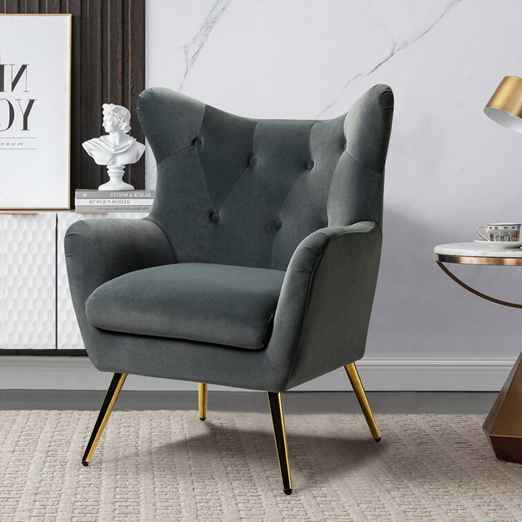 Dowdle Wide Tufted Velvet Wingback Chair-Wooden Crest